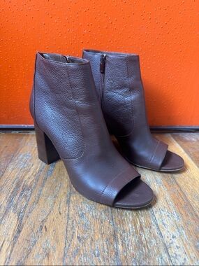 Vince Peep-Toe Leather Booties
